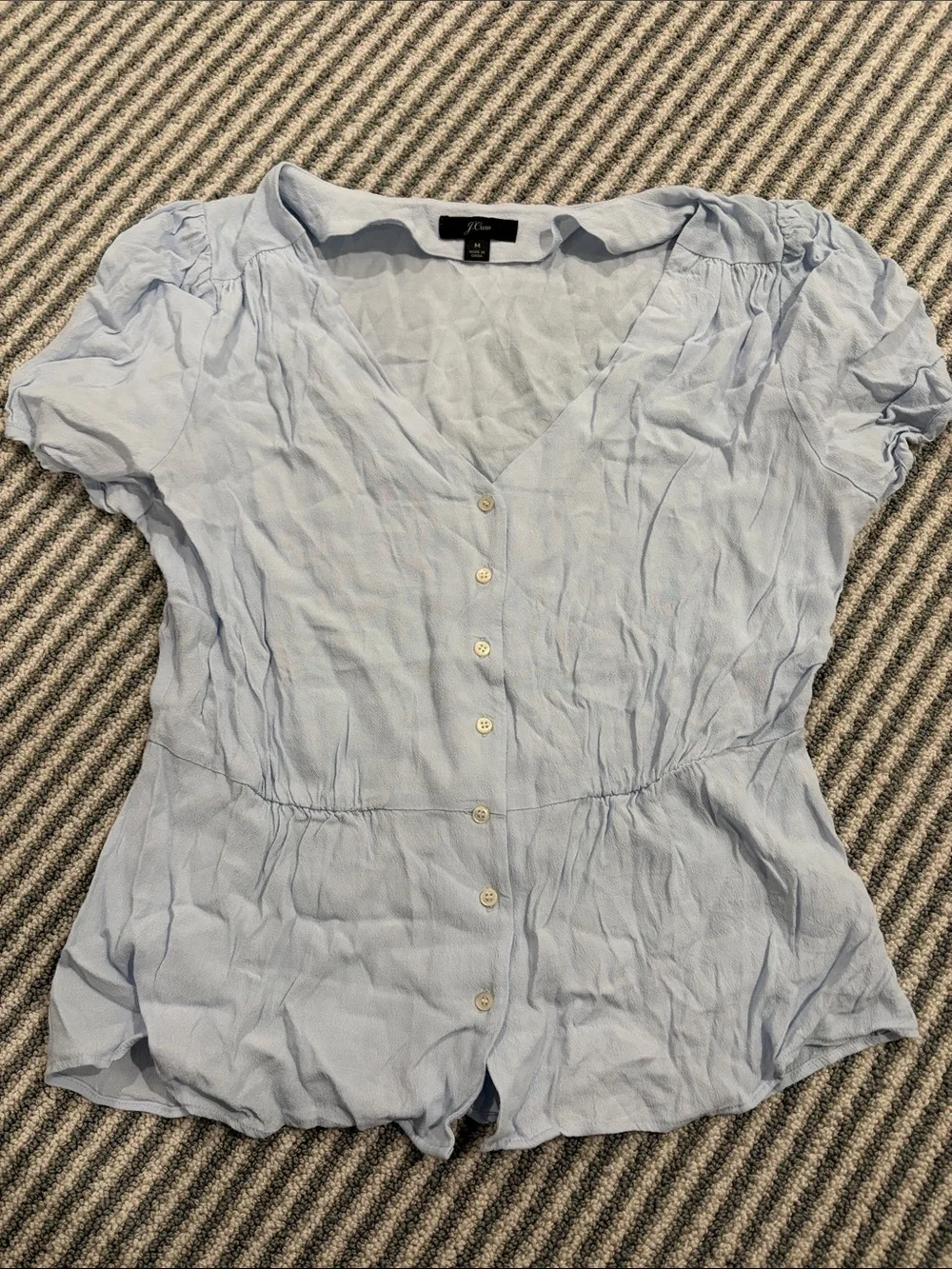 J. Crew Pale Blue V-Neck Button-Down Blouse